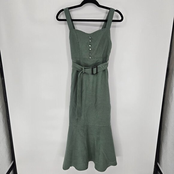 Nohea womens medium olive green belted adjustable strap mermaid midi dress NWT - Picture 12 of 12